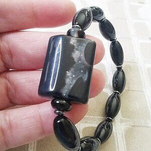 Massive Black Agate Stretch Bracelet - Fits 7-7.5" Wrist 4 Protection + Strength